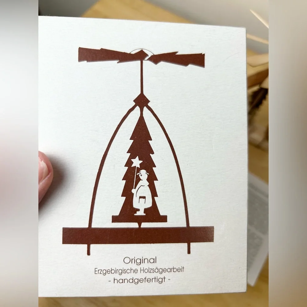 German Pyramid Carousel Erzgebirgische Holzsagearbeit Mini Wooden Handmade W/Box